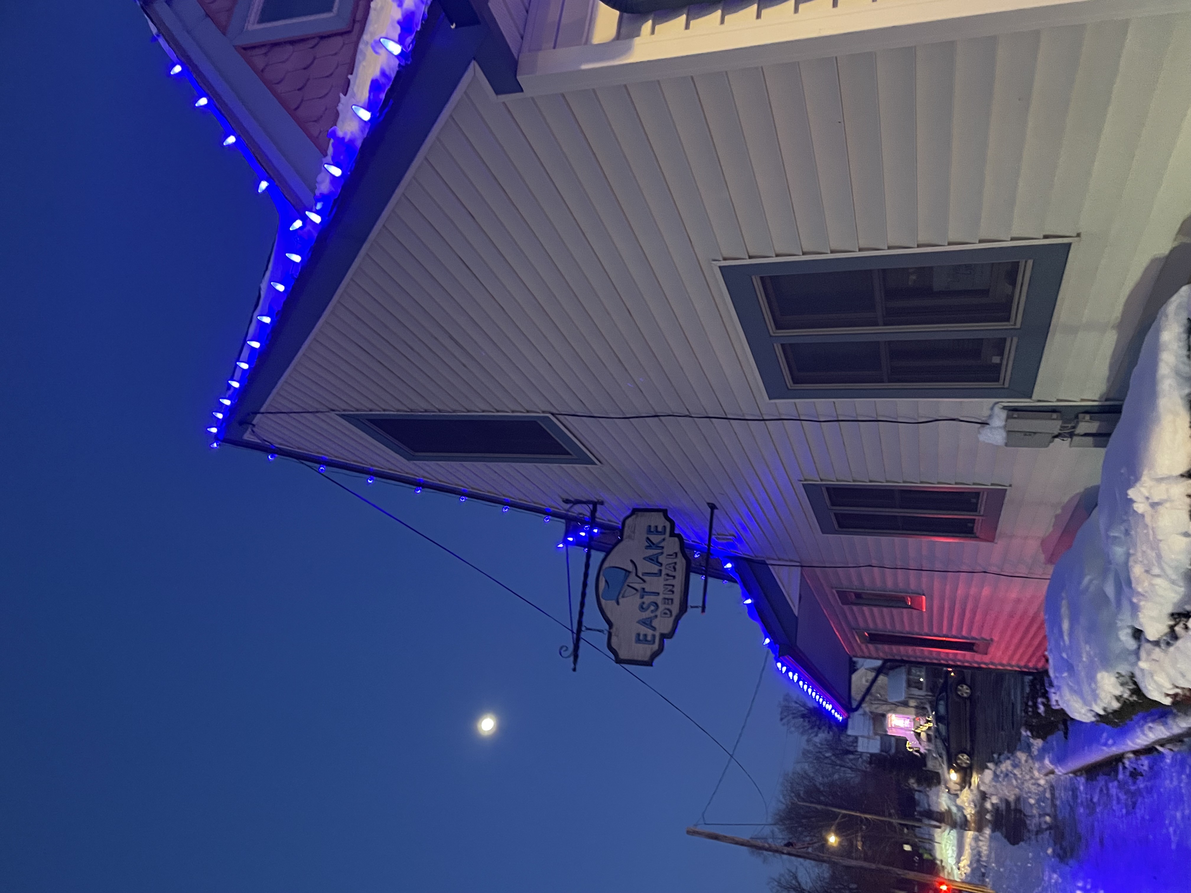 East Lake Dental office exterior at night